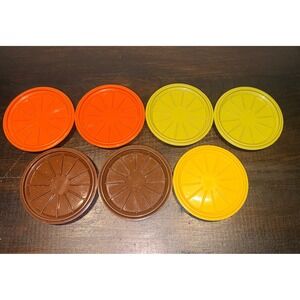 7 Vintage Tupperware Coasters Sunburst Retro Orange Brown Green Yellow 70's